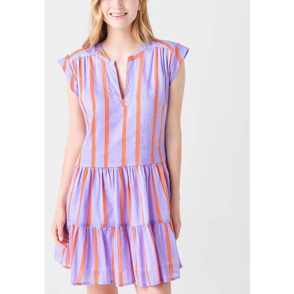 Tuckernuck Oliphant lavender &orange striped preppy dress sz Small